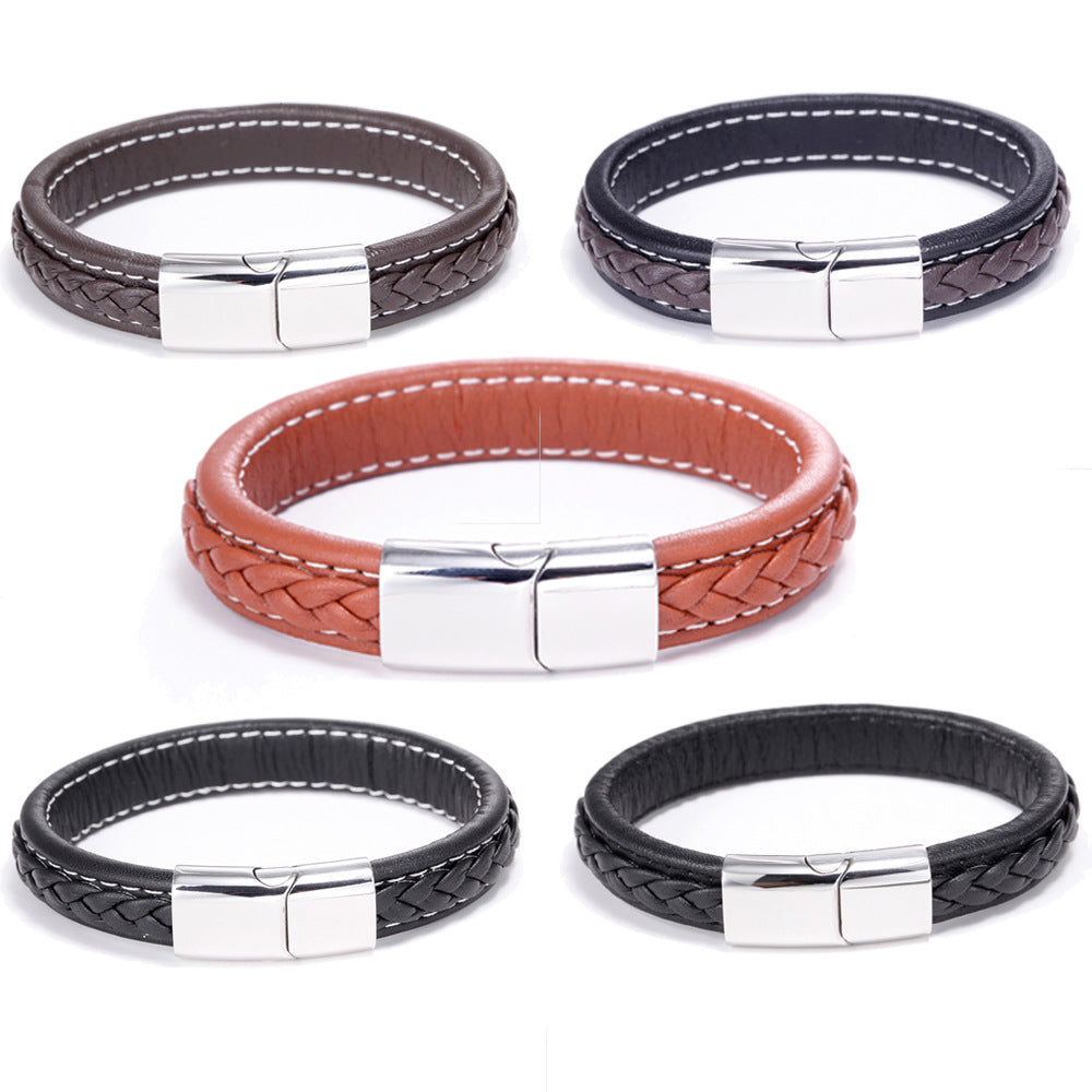 Geometric Titanium Steel Braided Leather Men's Bracelet