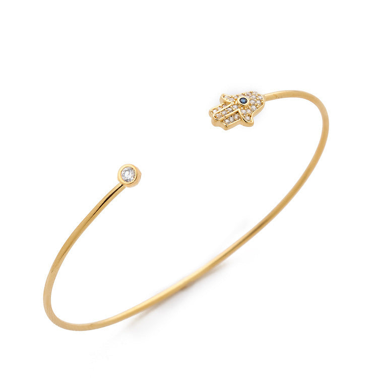 Women's Geometric Rhinestone Alloy Bracelets & Minimalist Hamsa Hand Charm Bangle