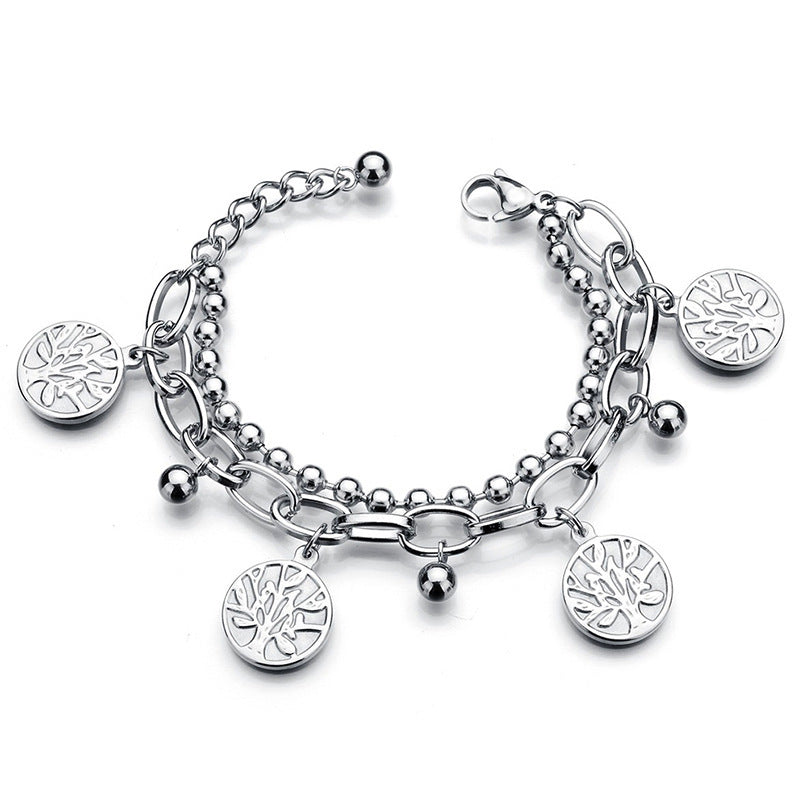 Fashion Titanium Steel Heart & Tree of Life Pendant Multi-layer Bracelet