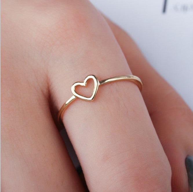 Simple Heart Shape Rose Gold Plated Stainless Steel Open Ring for Women