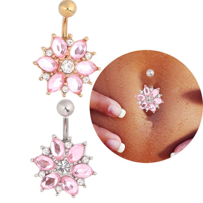 Fashion Sunflower Stainless Steel Rhinestone Belly Button Ring