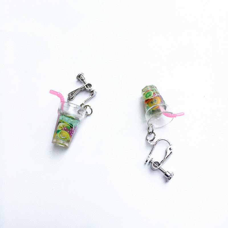 1 Pair Vacation Cup Resin Women's Drop Earrings - Creative Fruit Lemon Tea Design