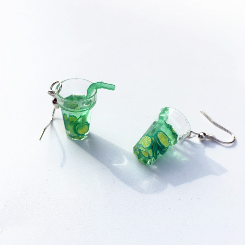 1 Pair Vacation Cup Resin Women's Drop Earrings - Creative Fruit Lemon Tea Design