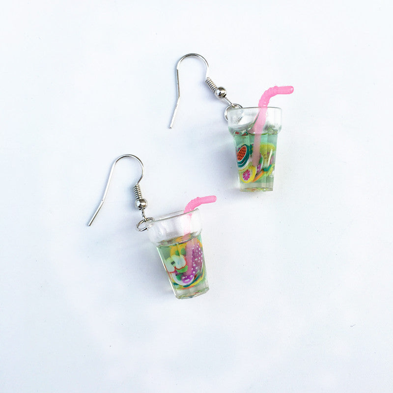 1 Pair Vacation Cup Resin Women's Drop Earrings - Creative Fruit Lemon Tea Design