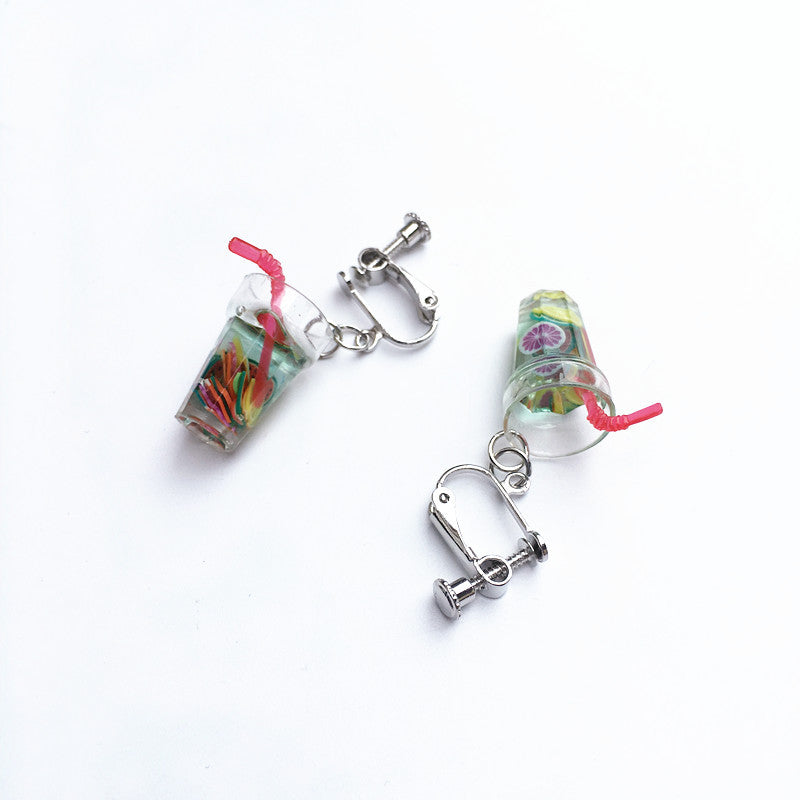 1 Pair Vacation Cup Resin Women's Drop Earrings - Creative Fruit Lemon Tea Design