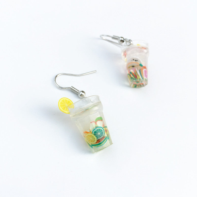 1 Pair Vacation Cup Resin Women's Drop Earrings - Creative Fruit Lemon Tea Design