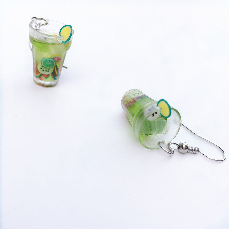 1 Pair Vacation Cup Resin Women's Drop Earrings - Creative Fruit Lemon Tea Design