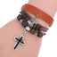 Vintage Geometric PU Leather Beaded Cross Cowhide Bracelet