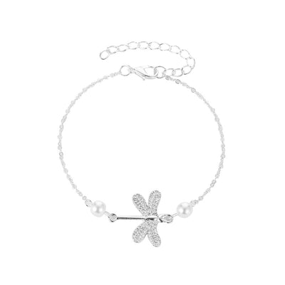 Dragonfly Pearl Pendant Anklet - Beach Style Foot Jewelry for Women