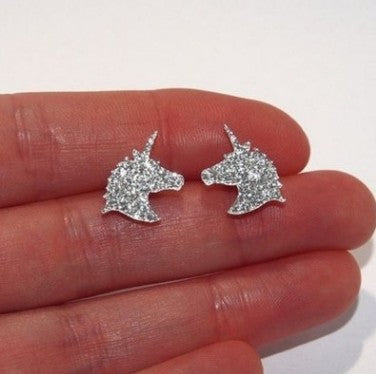 Simple Pink Crystal Unicorn Stud Earrings