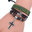 Vintage Geometric PU Leather Beaded Cross Cowhide Bracelet