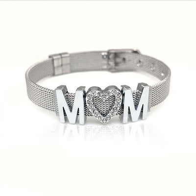 Mama Stainless Steel Rhinestone Inlay Mesh Bracelet - Multicolor Titanium Watch Band Mother's Day Gift