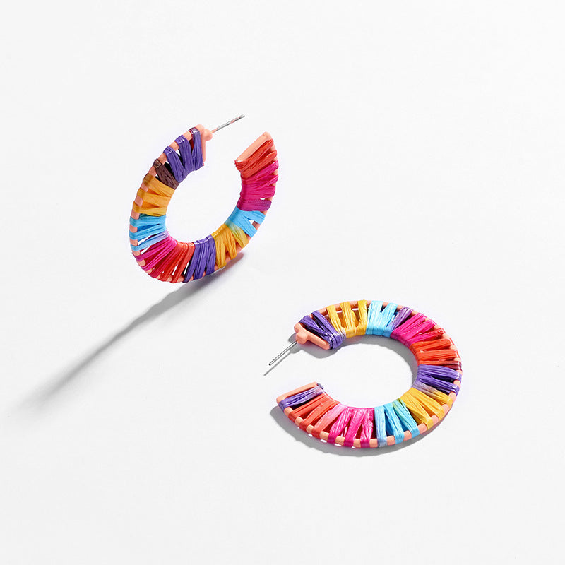 Fashionable Hollow Section Dyed Colored Woven Alloy Earrings NHLU130705