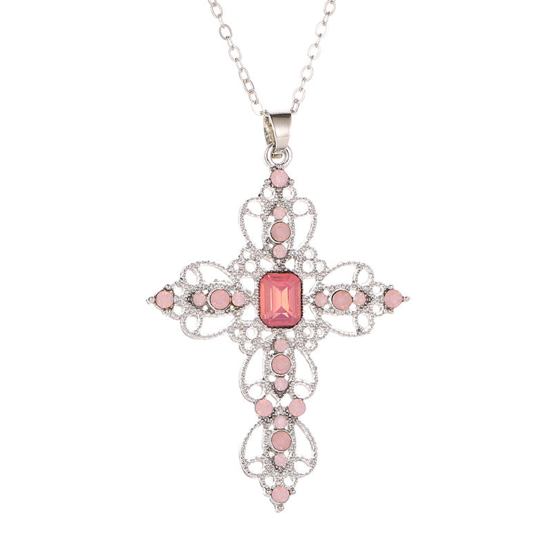 Fashion Bohemian Cross Pendant Necklace with Hollow Out Design