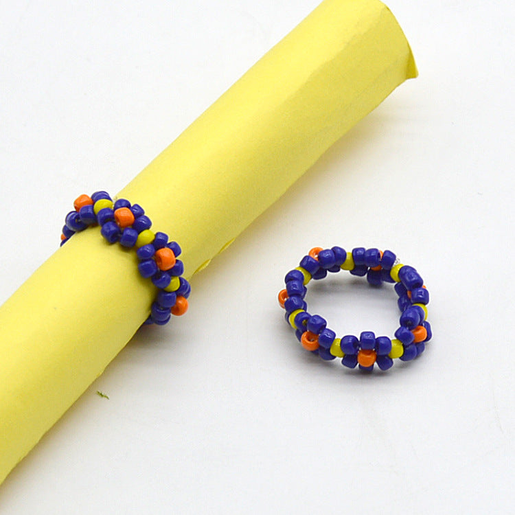 Pastoral Floral Seed Bead Handmade Women's Rings - Colorful Beaded Flower Design