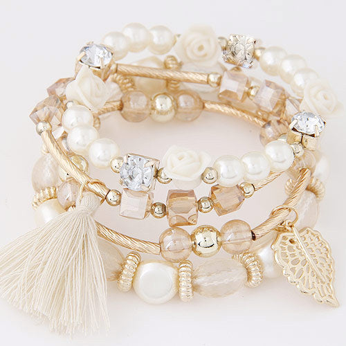 Elegant Multi-Layered Crystal Bead & Pearl Flower Bracelet for Women