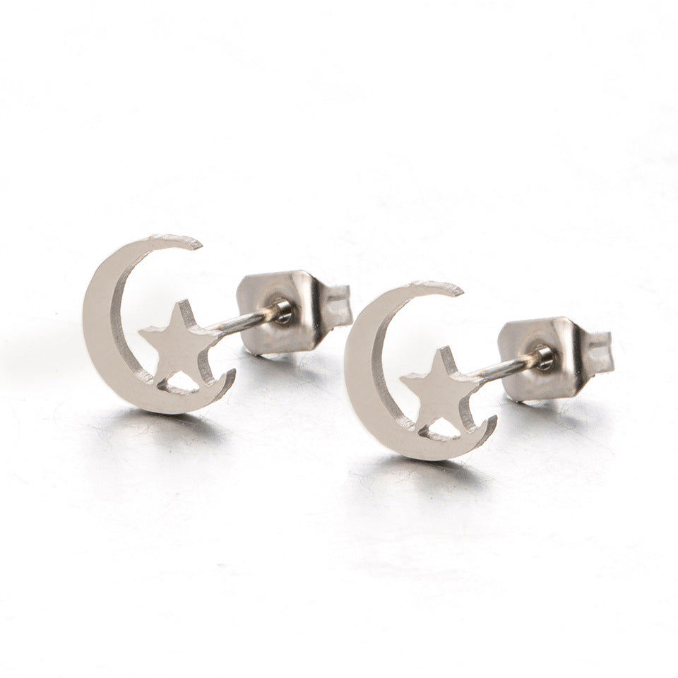 Simple Stars Moon Stainless Steel Earrings