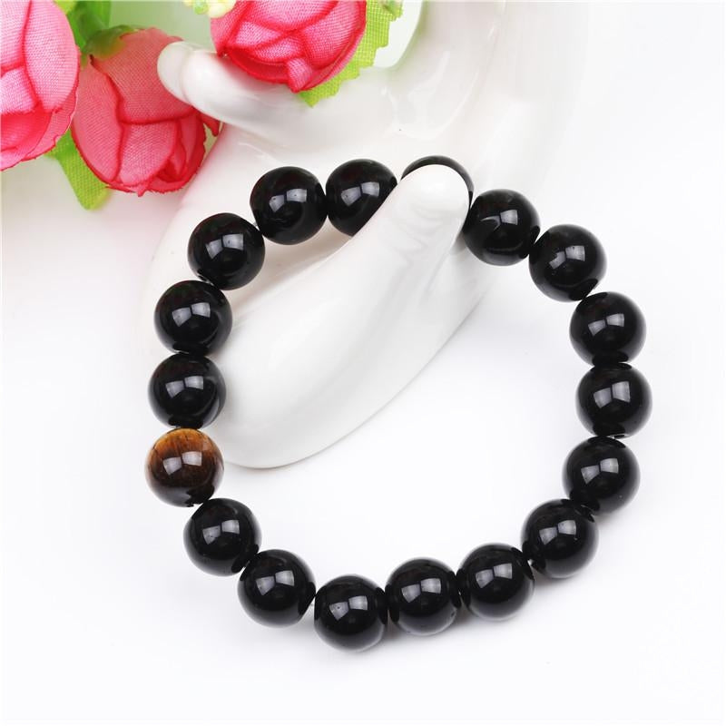 10mm Tiger Eye Volcanic Stone & Black Agate Beaded Bracelet