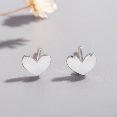 925 Silver Peach Heart Ear Studs Mini Lucky Cute Little Silver Bean Love Ear Studs Heart Shape Stud Earrings