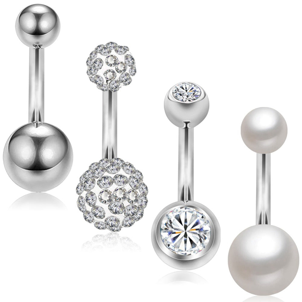 Body Piercing Jewelry Set Stainless Steel Pearl Short Navel Ring