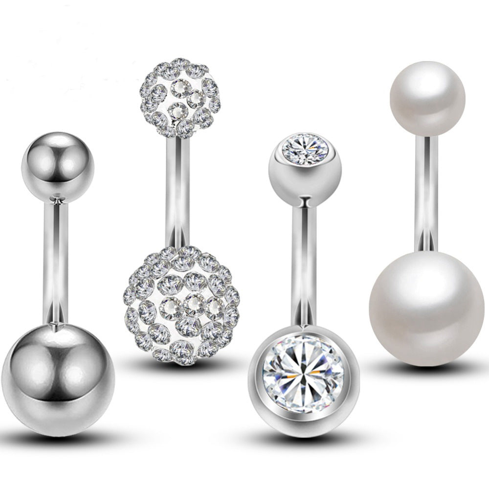 Stainless Steel Pearl Navel Ring Body Piercing Jewelry Set