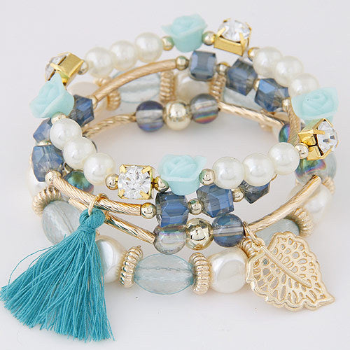 Elegant Multi-Layered Crystal Bead & Pearl Flower Bracelet for Women