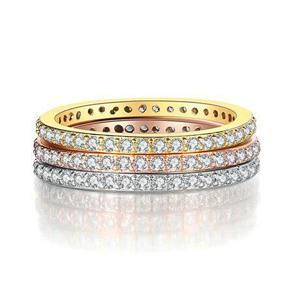 Glam Multi-Color Zircon Copper Gold Plated Couple Ring Set