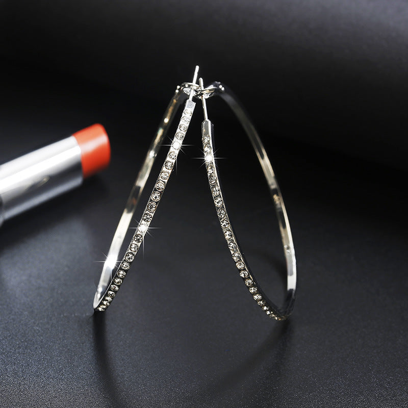 Simple Fashion Rhinestone-encrusted Alloy Big Hoop Earrings NHPF145217