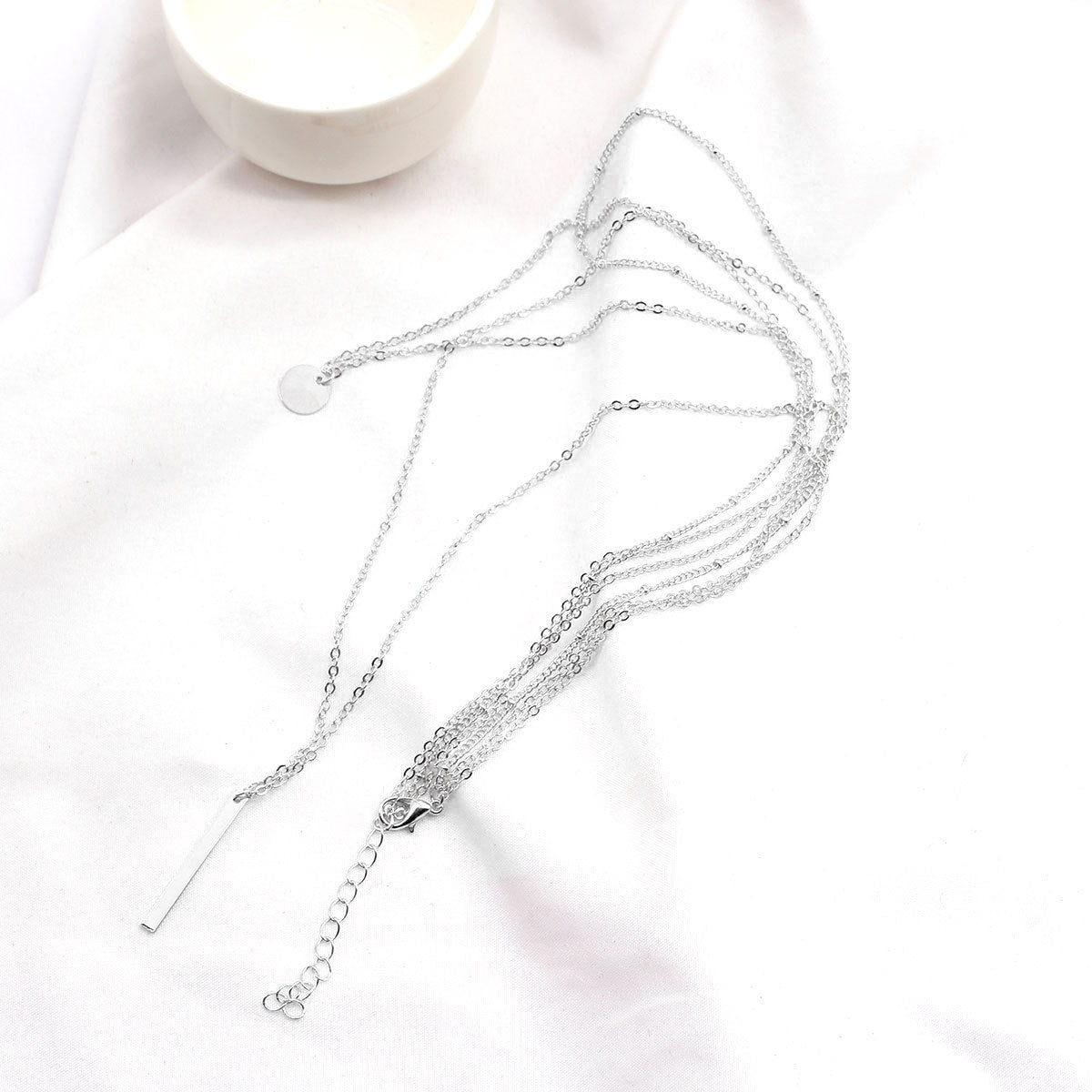 Simple Water Droplet Layered Alloy Necklace with Metal Beads and Sequins