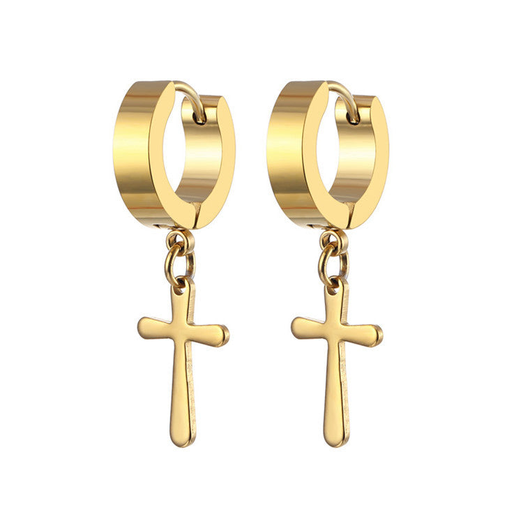 Fashion Titanium Steel Cross Drop Earrings