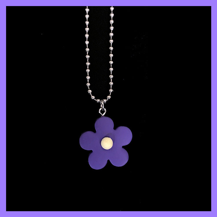 Cartoon Flower Pendant Necklace for Women - Retro Cute Clay Floral Choker