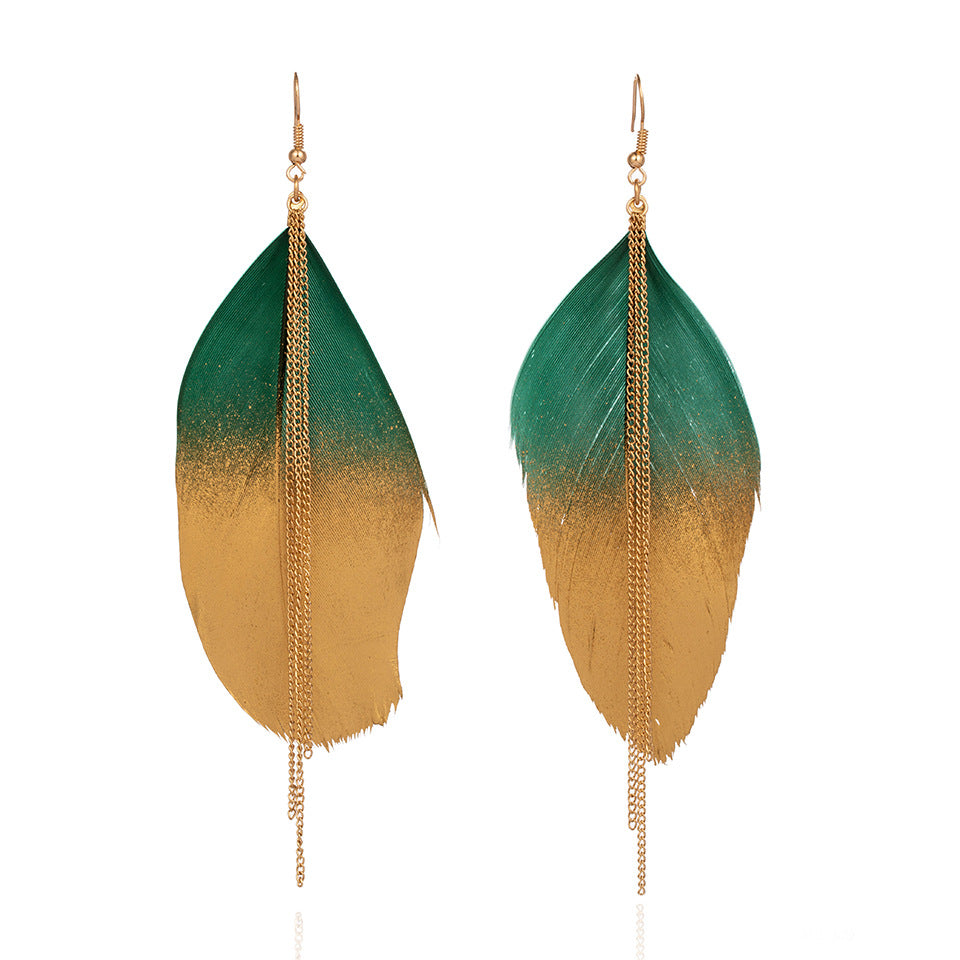 Bohemian Gradient Leaf Chain Alloy Earrings