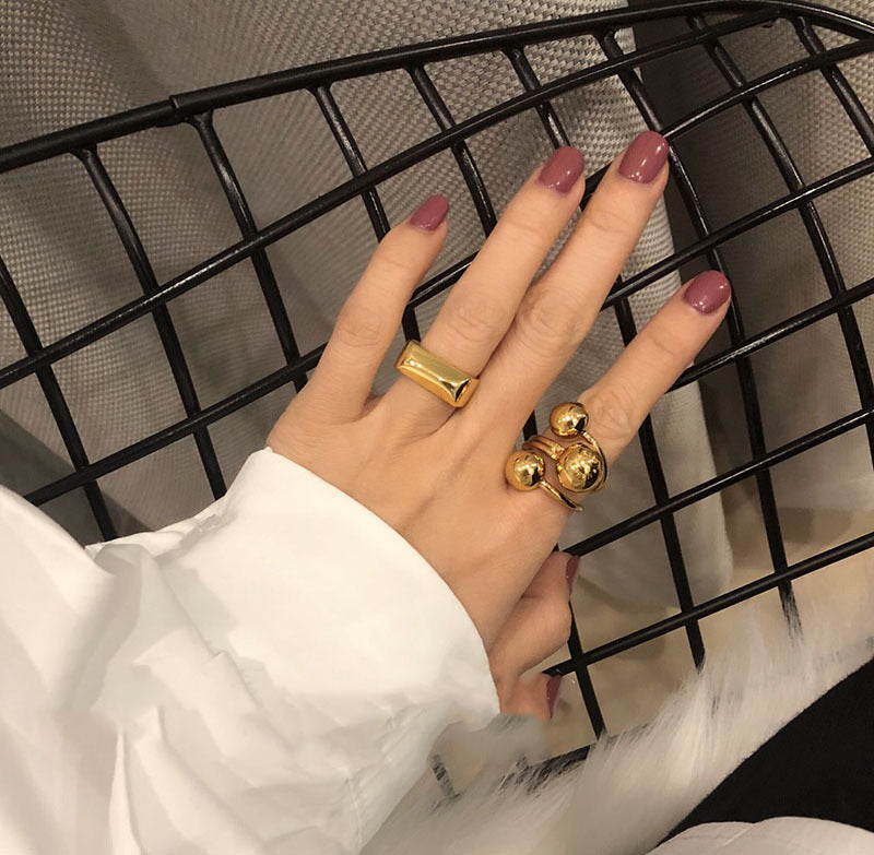 Fashion Geometric Adjustable 18k Gold Plated Copper Ring