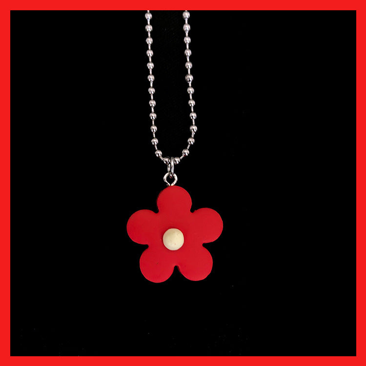 Cartoon Flower Pendant Necklace for Women - Retro Cute Clay Floral Choker