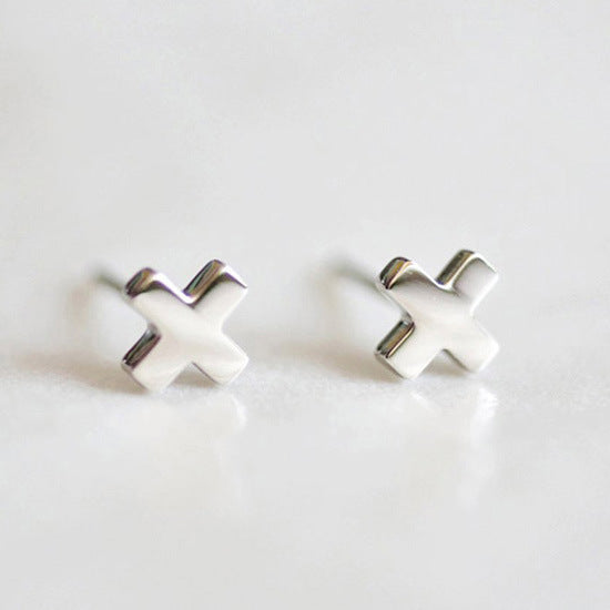 New Earrings Titanium Steel Minimalist Bright Cross Stainless Steel Earrings Simple Korean Earrings