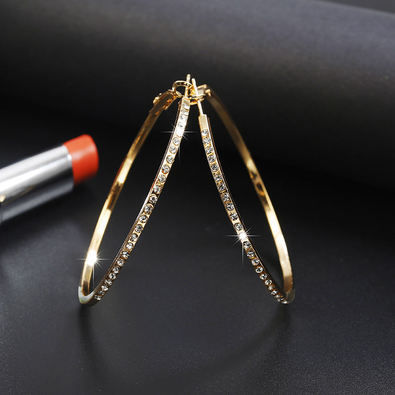 Simple Fashion Rhinestone-encrusted Alloy Big Hoop Earrings NHPF145217