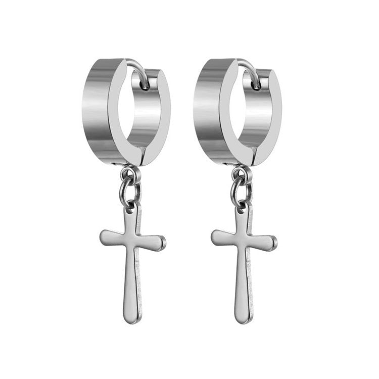 Fashion Titanium Steel Cross Drop Earrings