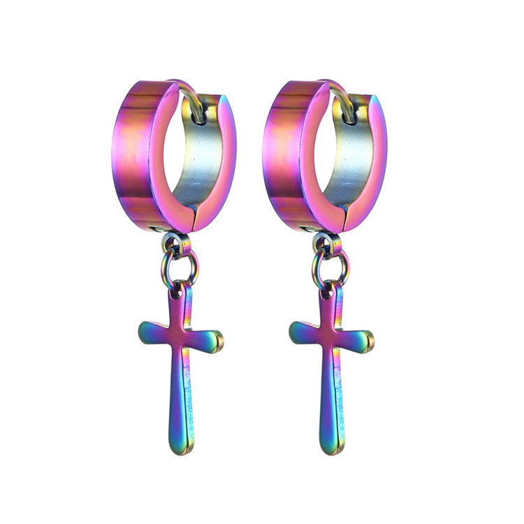 Fashion Titanium Steel Cross Drop Earrings