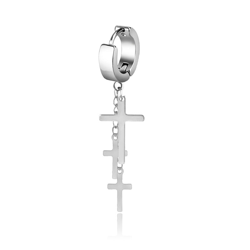 Fashion Black Punk Titanium Cross Steel Ear Clips