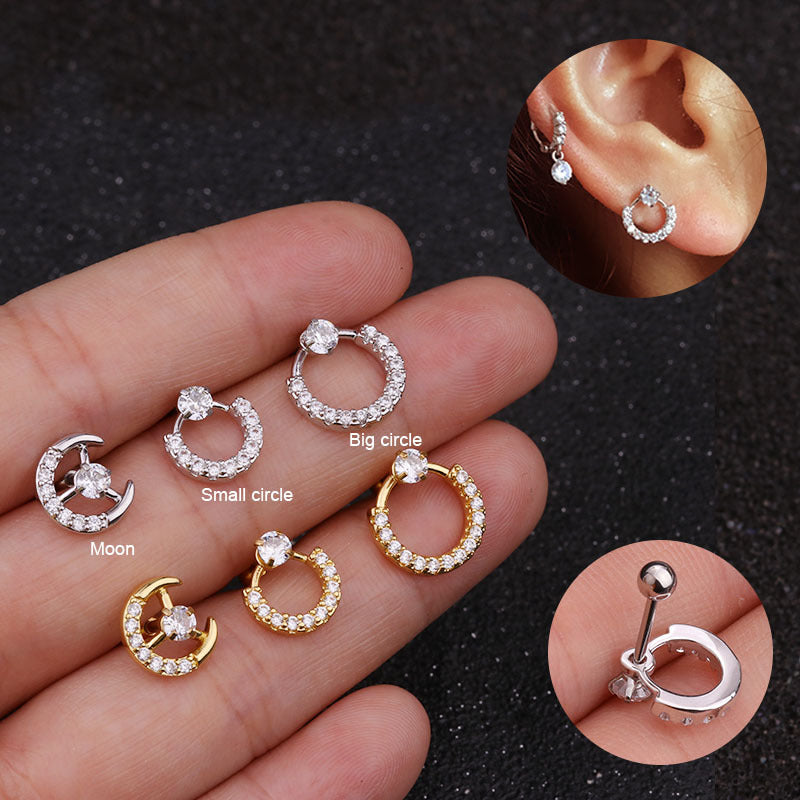 Foreign Trade New Piercing Earrings Twist Ball Thin Rod Stainless Steel Studs Round Zircon Soft Ear Bone Stud Body Ornament