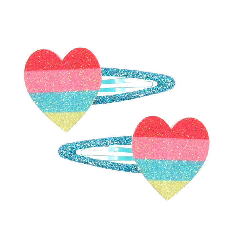 Children's Ice Cream Heart & Unicorn Bow Sequin Glitter Hair Clips Set