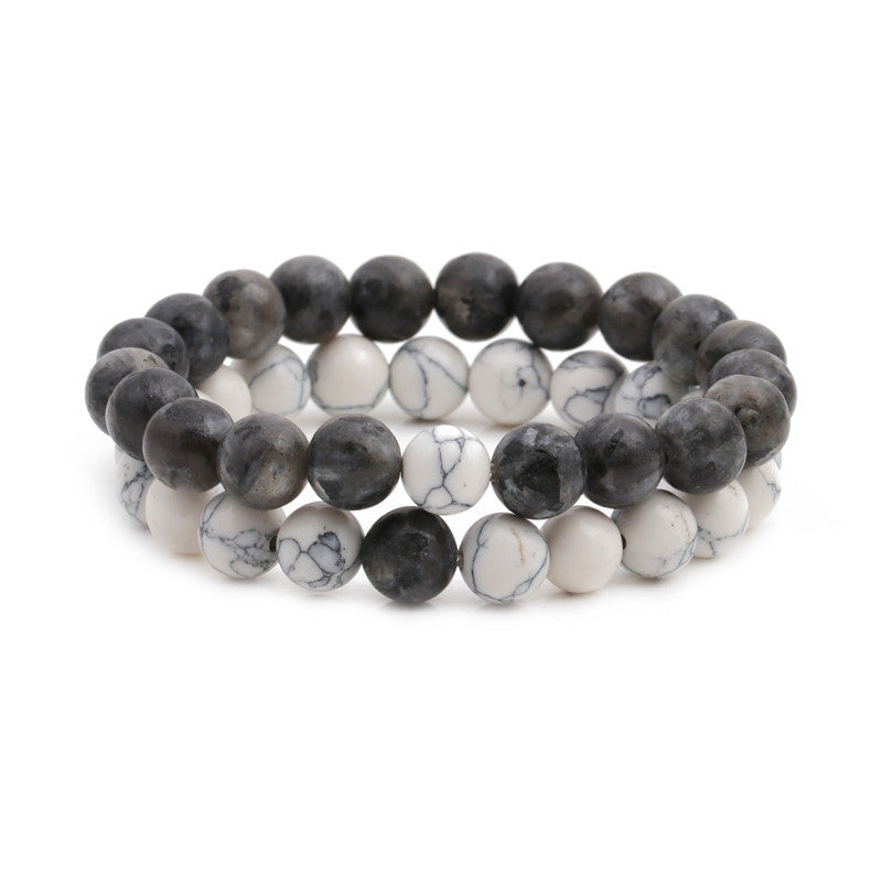 Unisex Natural Stone Lava Tiger Eye White Agate Beaded Bracelet Set