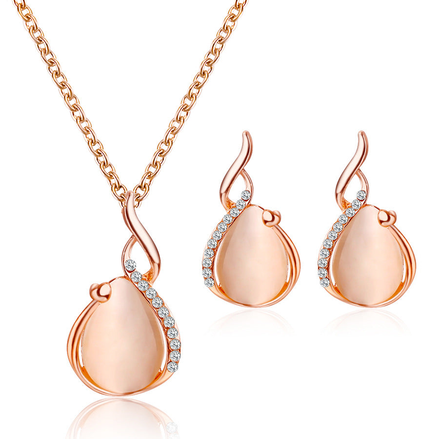 Crystal Opal Water Drop Necklace and Earrings Set for Women