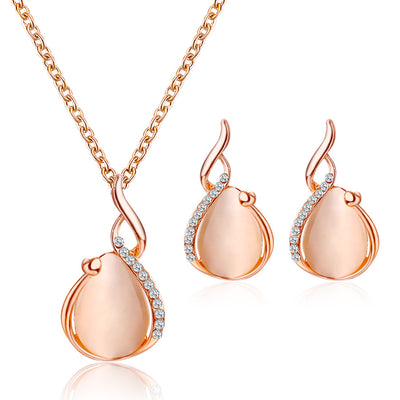 Crystal Opal Water Drop Necklace and Earrings Set for Women