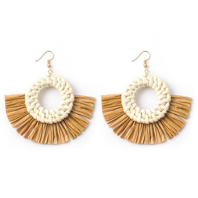 Fashion Hand-woven Geometric Rattan Raffia Earrings