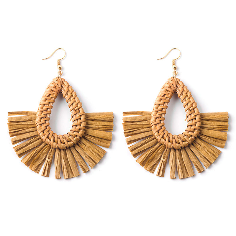 Fashion Hand-woven Geometric Rattan Raffia Earrings