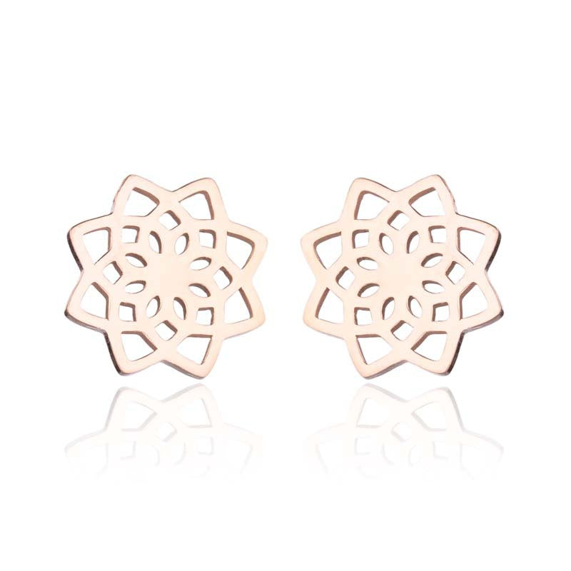 Women'S Simple Style Lotus Stainless Steel No Inlaid Earrings Ear Studs Stainless Steel Earrings