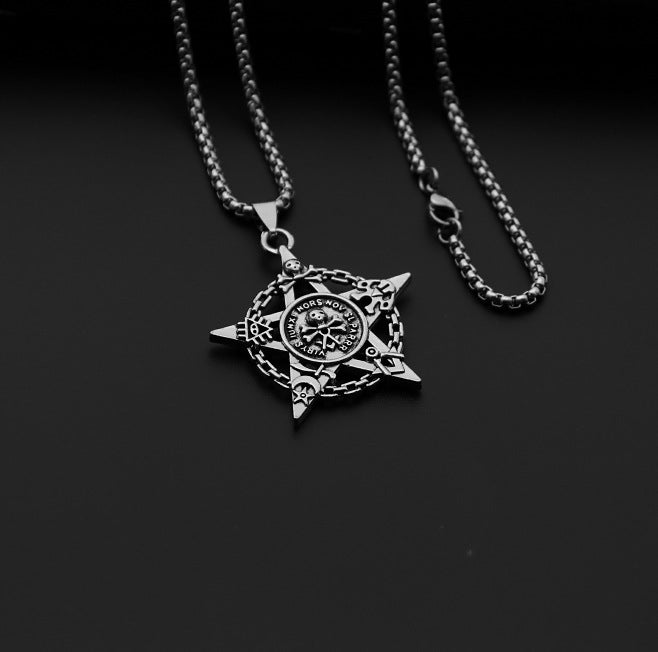 Hip-Hop Cross Star Snake Stainless Steel Pendant Necklace with Weightlifter Charm