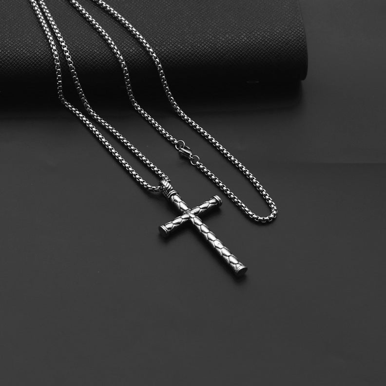 Hip-Hop Cross Star Snake Stainless Steel Pendant Necklace with Weightlifter Charm