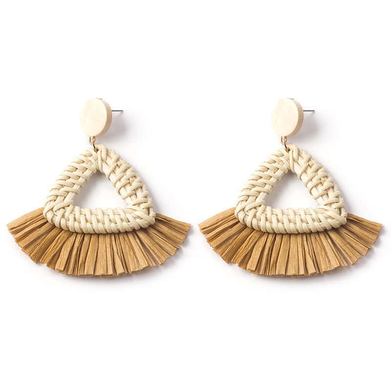 Fashion Hand-woven Geometric Rattan Raffia Earrings